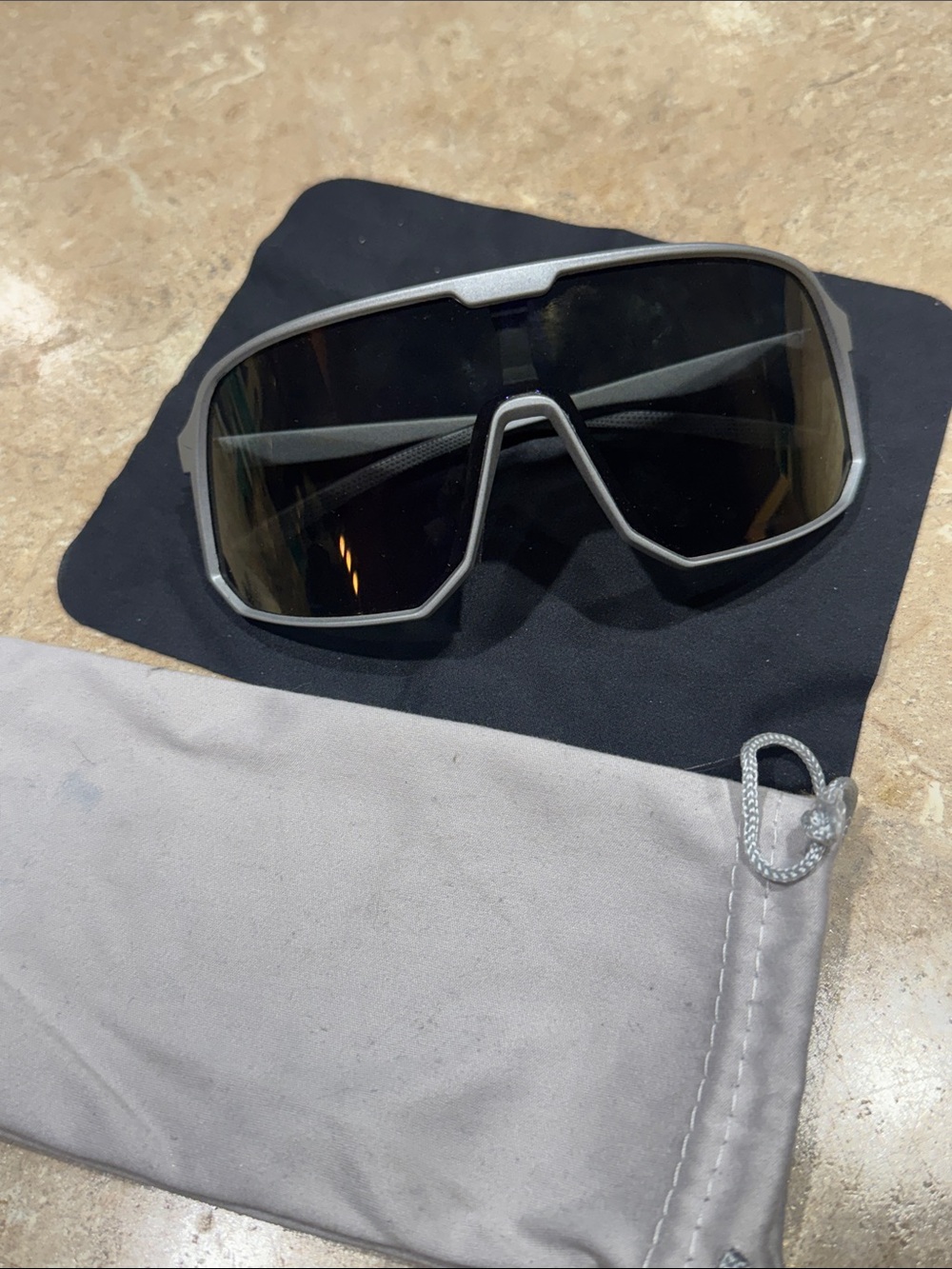 Sport Shield Sunglasses in Matte Gray with Dark Lenses